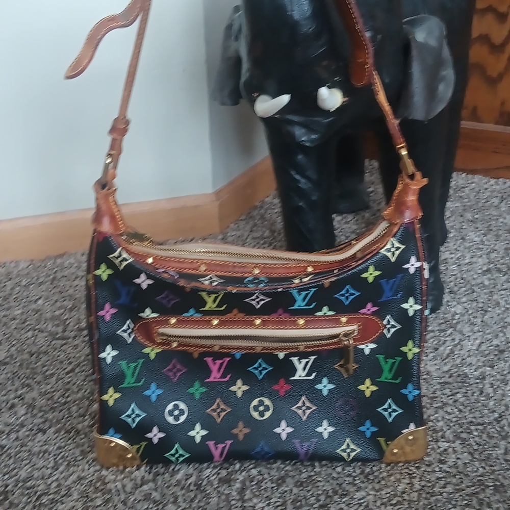 Authentic Vintage Louis Vuitton Black Multi Color Takashi Murakami Shoulder Bag.
